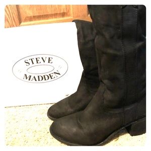 Steve Madden Tall Black Leather Elsyy Boots SZ10